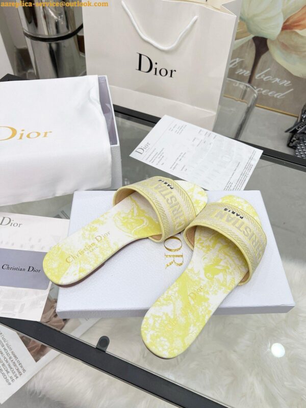 Replica Dior Dioriviera Dway Slides in Lemon Yellow Toile de Jouy Sauvage Cotton 8