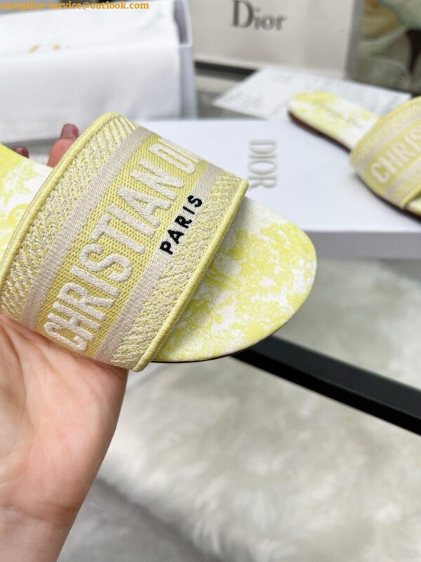 Replica Dior Dioriviera Dway Slides in Lemon Yellow Toile de Jouy Sauvage Cotton 9