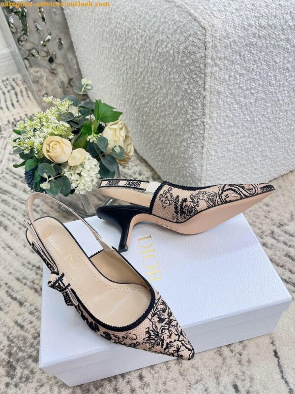 Replica Dior J'Adior Slingback Pumps 65mm In Nude Jardin Botanique Embroidery Cotton 8