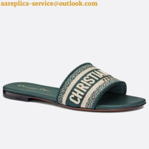 Replica Dior Dioriviera Dway Slides in Raffia and Green Embroidered Cotton 2