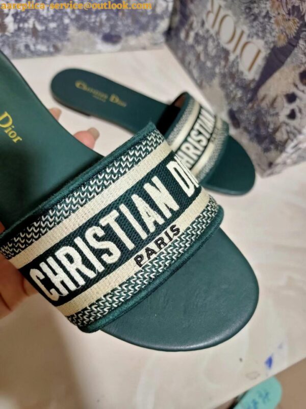 Replica Dior Dioriviera Dway Slides in Raffia and Green Embroidered Cotton 5