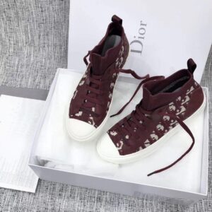 Replica Dior Walk'N'Dior Mid-top Sneakers In Bordeaux Oblique Canvas