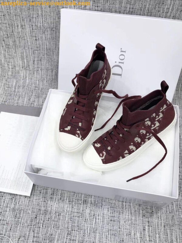 Replica Dior Walk'N'Dior Mid-top Sneakers In Bordeaux Oblique Canvas 3