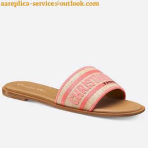 Replica Dior Dioriviera Dway Slides in Raffia and Pink Embroidered Cotton