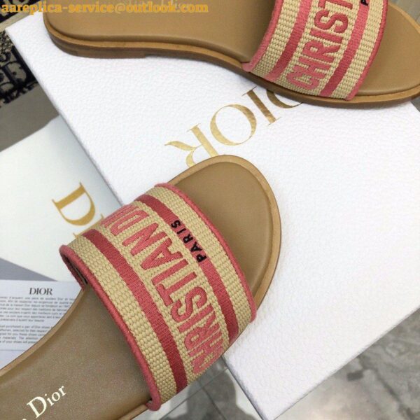 Replica Dior Dioriviera Dway Slides in Raffia and Pink Embroidered Cotton 6