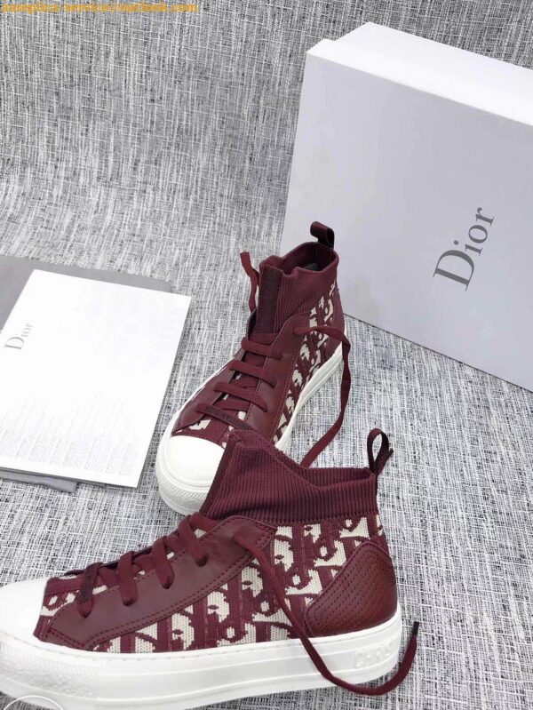 Replica Dior Walk'N'Dior Mid-top Sneakers In Bordeaux Oblique Canvas 11