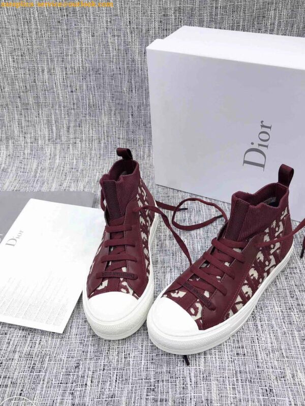 Replica Dior Walk'N'Dior Mid-top Sneakers In Bordeaux Oblique Canvas 12