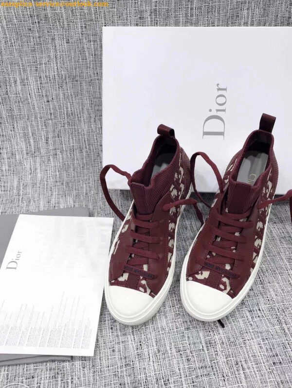 Replica Dior Walk'N'Dior Mid-top Sneakers In Bordeaux Oblique Canvas 13