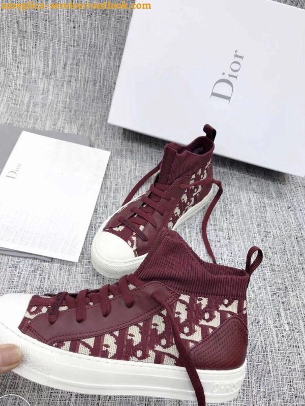 Replica Dior Walk'N'Dior Mid-top Sneakers In Bordeaux Oblique Canvas 15