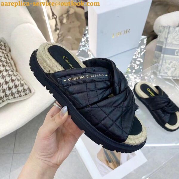 Replica Dior Dtwist Slides In Black Cannage Lambskin 5