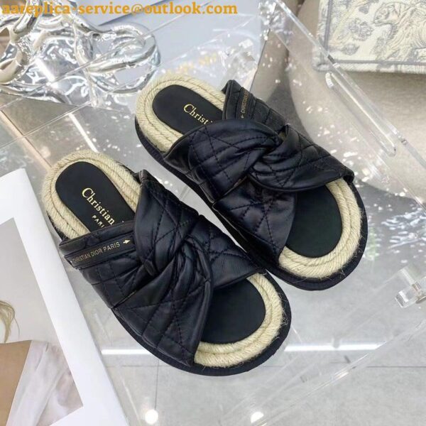 Replica Dior Dtwist Slides In Black Cannage Lambskin 6