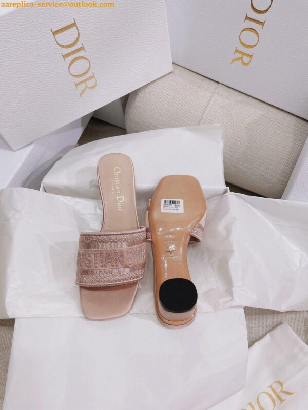 Replica Dior Dway Heeled 35MM Slides in Blush Metallic Thread Embroidered Satin 5