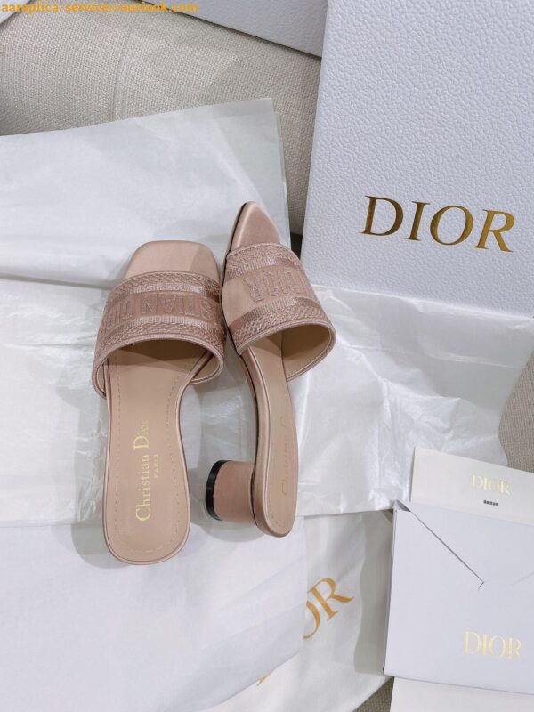 Replica Dior Dway Heeled 35MM Slides in Blush Metallic Thread Embroidered Satin 10