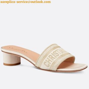 Replica Dior Dway Heeled 35MM Slides in Gold Metallic Thread Embroidered Satin