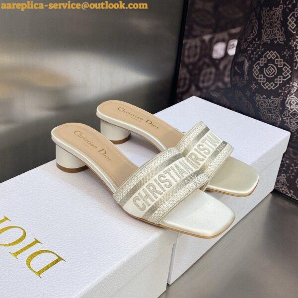 Replica Dior Dway Heeled 35MM Slides in Gold Metallic Thread Embroidered Satin 6