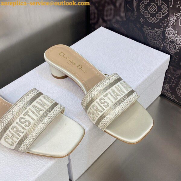 Replica Dior Dway Heeled 35MM Slides in Gold Metallic Thread Embroidered Satin 7