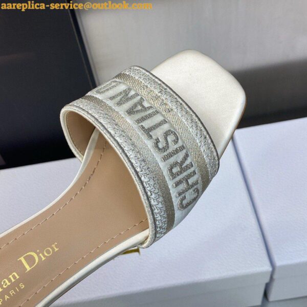 Replica Dior Dway Heeled 35MM Slides in Gold Metallic Thread Embroidered Satin 10