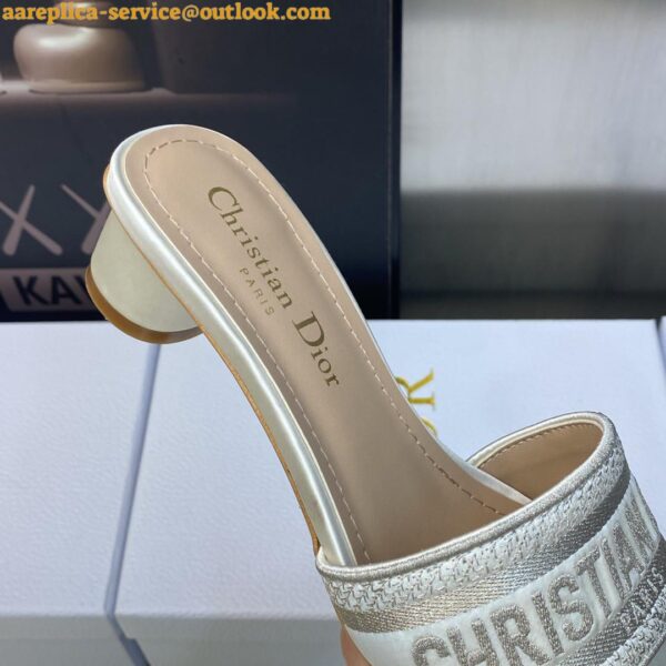 Replica Dior Dway Heeled 35MM Slides in Gold Metallic Thread Embroidered Satin 11