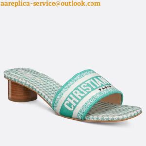 Replica Dior Dway Heeled 35MM Slides in Green Houndstooth Embroidered Cotton