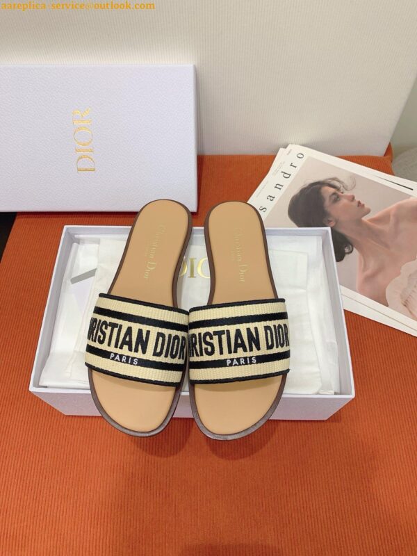 Replica Dior Dway Heeled 35MM Slides in Natural Raffia and Embroidered Cotton 6