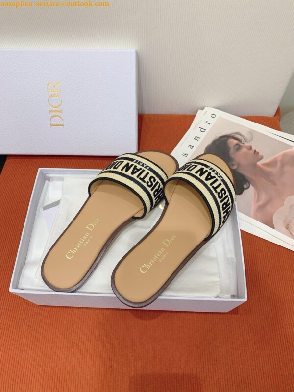 Replica Dior Dway Heeled 35MM Slides in Natural Raffia and Embroidered Cotton 7