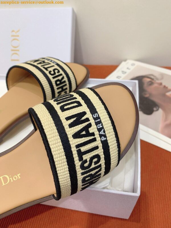 Replica Dior Dway Heeled 35MM Slides in Natural Raffia and Embroidered Cotton 9