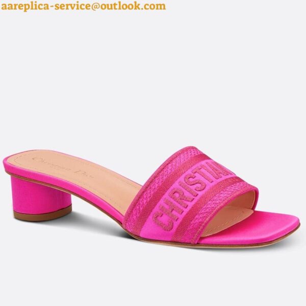 Replica Dior Dway Heeled 35MM Slides in Pink Embroidered Satin and Cotton 2