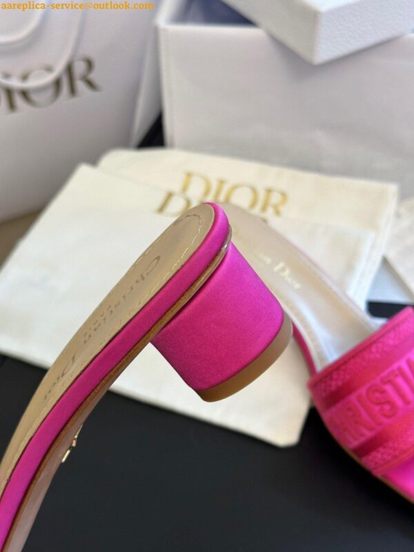 Replica Dior Dway Heeled 35MM Slides in Pink Embroidered Satin and Cotton 4