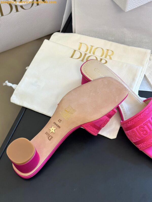 Replica Dior Dway Heeled 35MM Slides in Pink Embroidered Satin and Cotton 6