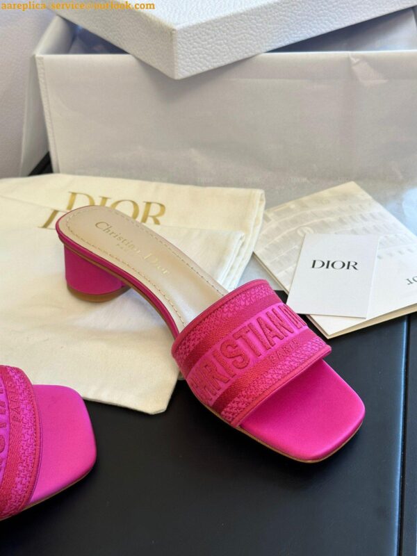 Replica Dior Dway Heeled 35MM Slides in Pink Embroidered Satin and Cotton 7