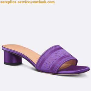 Replica Dior Dway Heeled 35MM Slides in Purple Embroidered Satin and Cotton