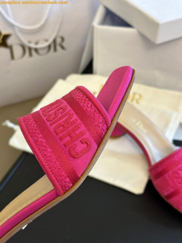 Replica Dior Dway Heeled 35MM Slides in Pink Embroidered Satin and Cotton 9