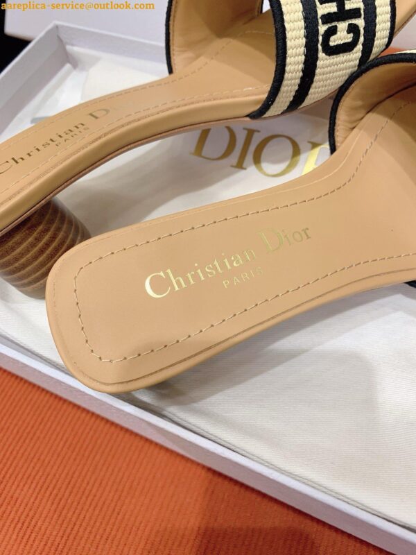 Replica Dior Dway Heeled 35MM Slides in Natural Raffia and Embroidered Cotton 21