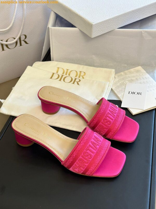 Replica Dior Dway Heeled 35MM Slides in Pink Embroidered Satin and Cotton 10