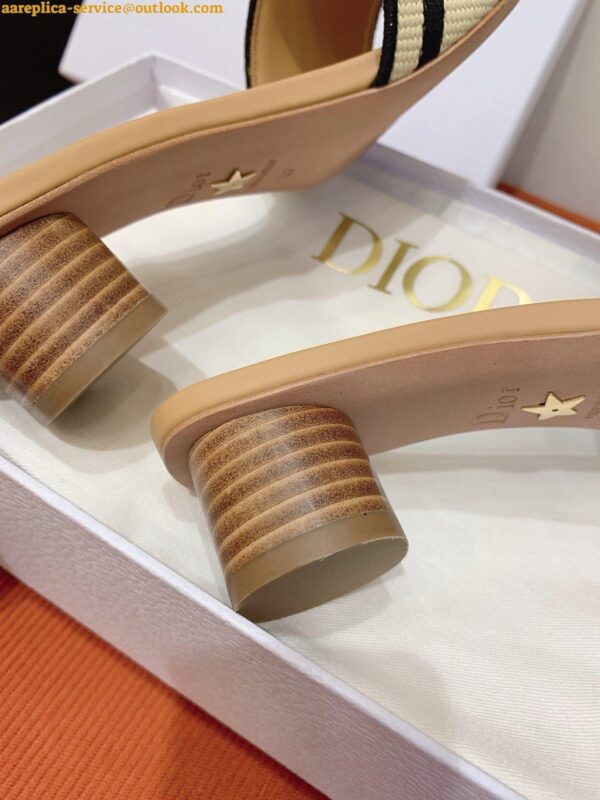 Replica Dior Dway Heeled 35MM Slides in Natural Raffia and Embroidered Cotton 22