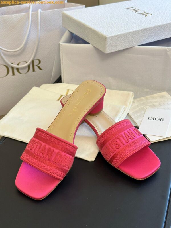 Replica Dior Dway Heeled 35MM Slides in Pink Embroidered Satin and Cotton 11