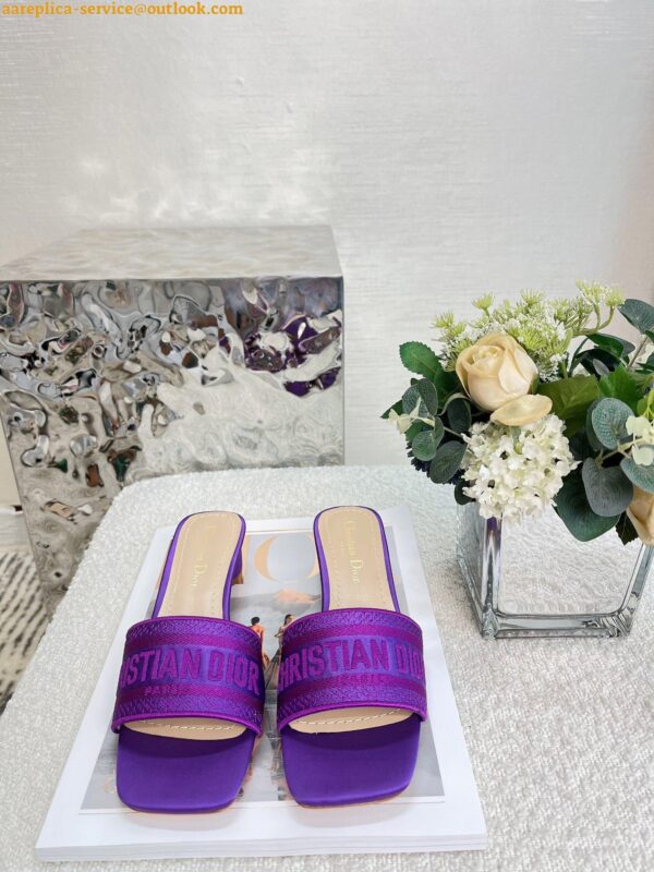 Replica Dior Dway Heeled 35MM Slides in Purple Embroidered Satin and Cotton 6