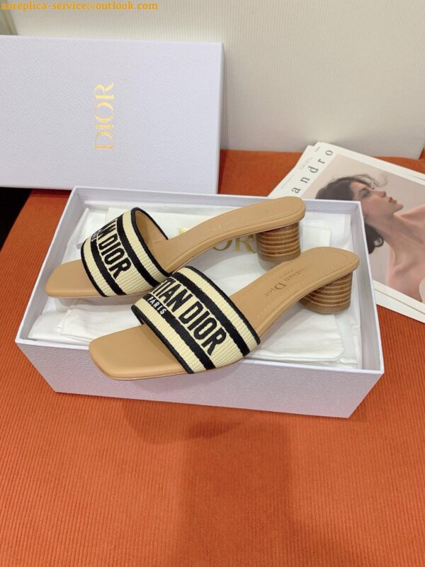 Replica Dior Dway Heeled 35MM Slides in Natural Raffia and Embroidered Cotton 23