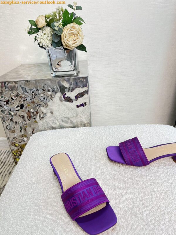 Replica Dior Dway Heeled 35MM Slides in Purple Embroidered Satin and Cotton 7