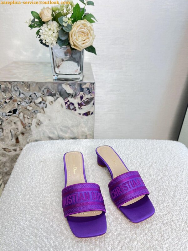 Replica Dior Dway Heeled 35MM Slides in Purple Embroidered Satin and Cotton 8