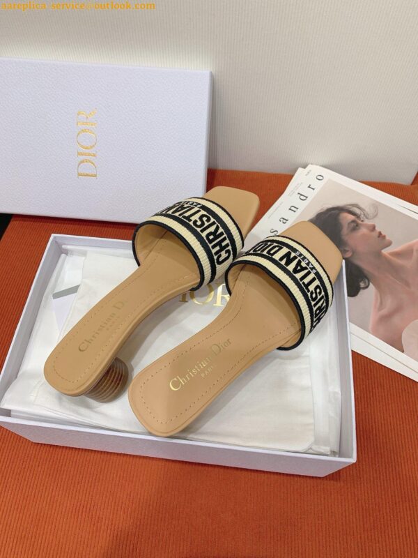 Replica Dior Dway Heeled 35MM Slides in Natural Raffia and Embroidered Cotton 25