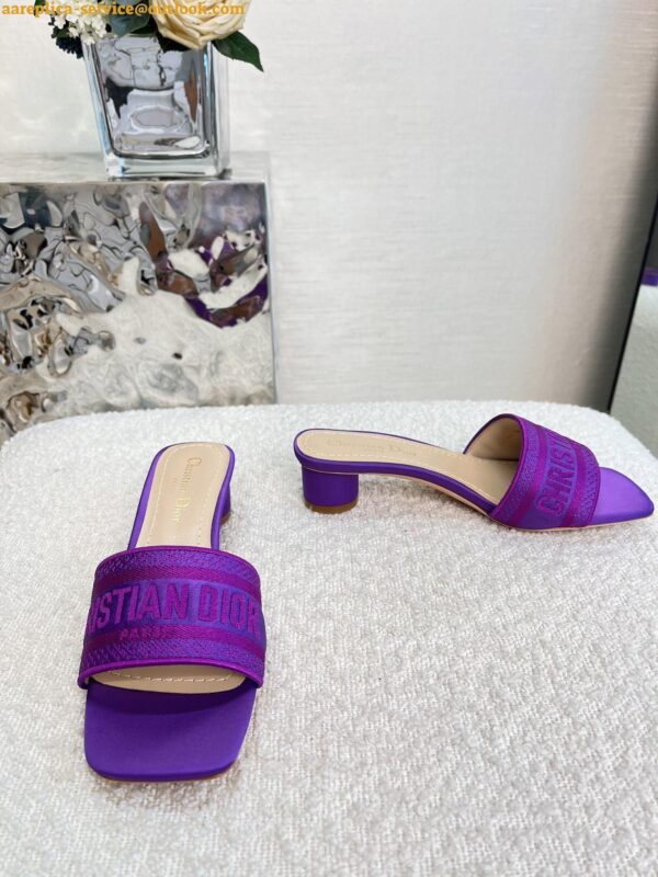 Replica Dior Dway Heeled 35MM Slides in Purple Embroidered Satin and Cotton 9