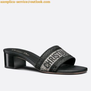 Replica Dior Dway Heeled Black Slides with Metallic Thread and Strass