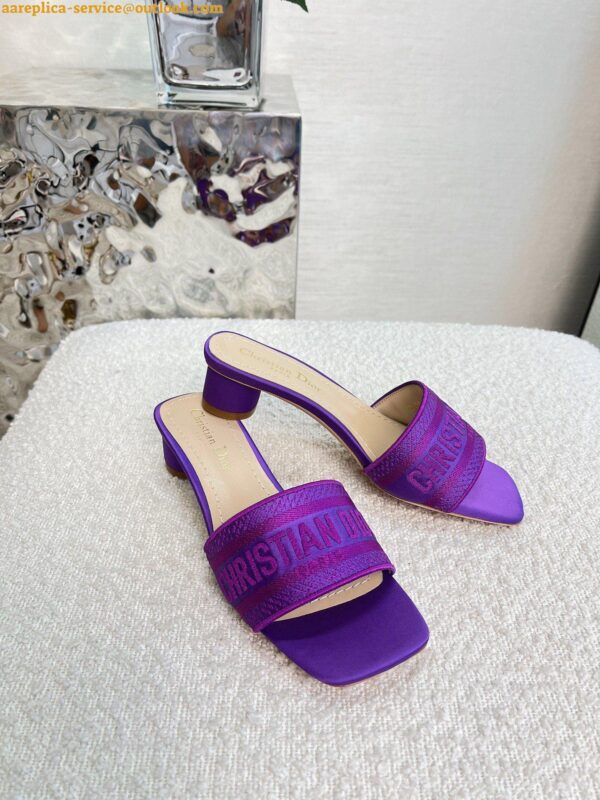 Replica Dior Dway Heeled 35MM Slides in Purple Embroidered Satin and Cotton 12