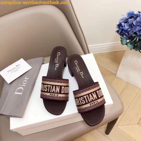 Replica Dior Dway Heeled Slides In Bordeaux Embroidered Cotton 5