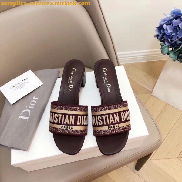 Replica Dior Dway Heeled Slides In Bordeaux Embroidered Cotton 6