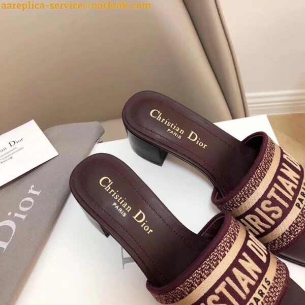 Replica Dior Dway Heeled Slides In Bordeaux Embroidered Cotton 9