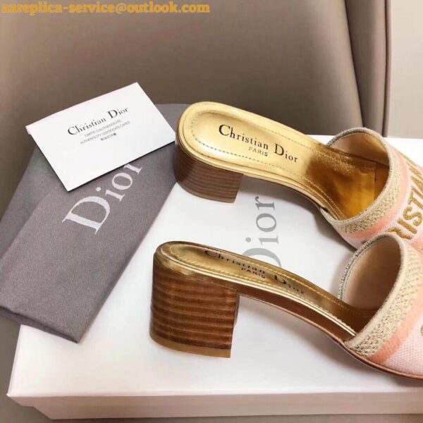 Replica Dior Dway Heeled Slides In Embroidered Cotton With Lurex Threads 5