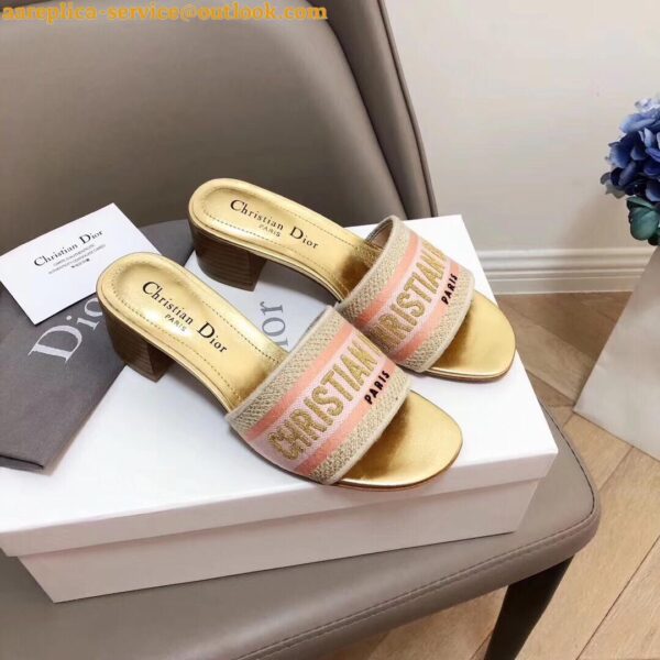 Replica Dior Dway Heeled Slides In Embroidered Cotton With Lurex Threads 7