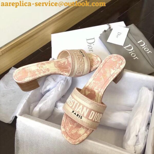 Replica Dior Dway Heeled Slides In Pink Toile de Jouy Embroidered Cotton 4